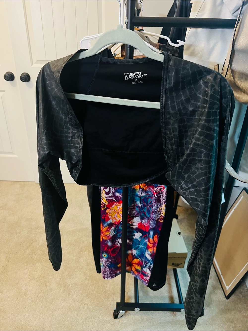 SkirtSports Black Cropped Long Sleeve Shrug with Multicolor Floral Skirt
